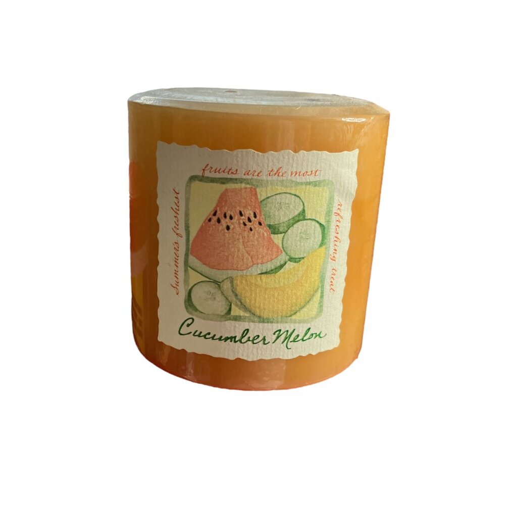 NOS 90s Bath & Body Works Cucumber Melon Pillar Candle Single Wick White Barn - Picture 2 of 3